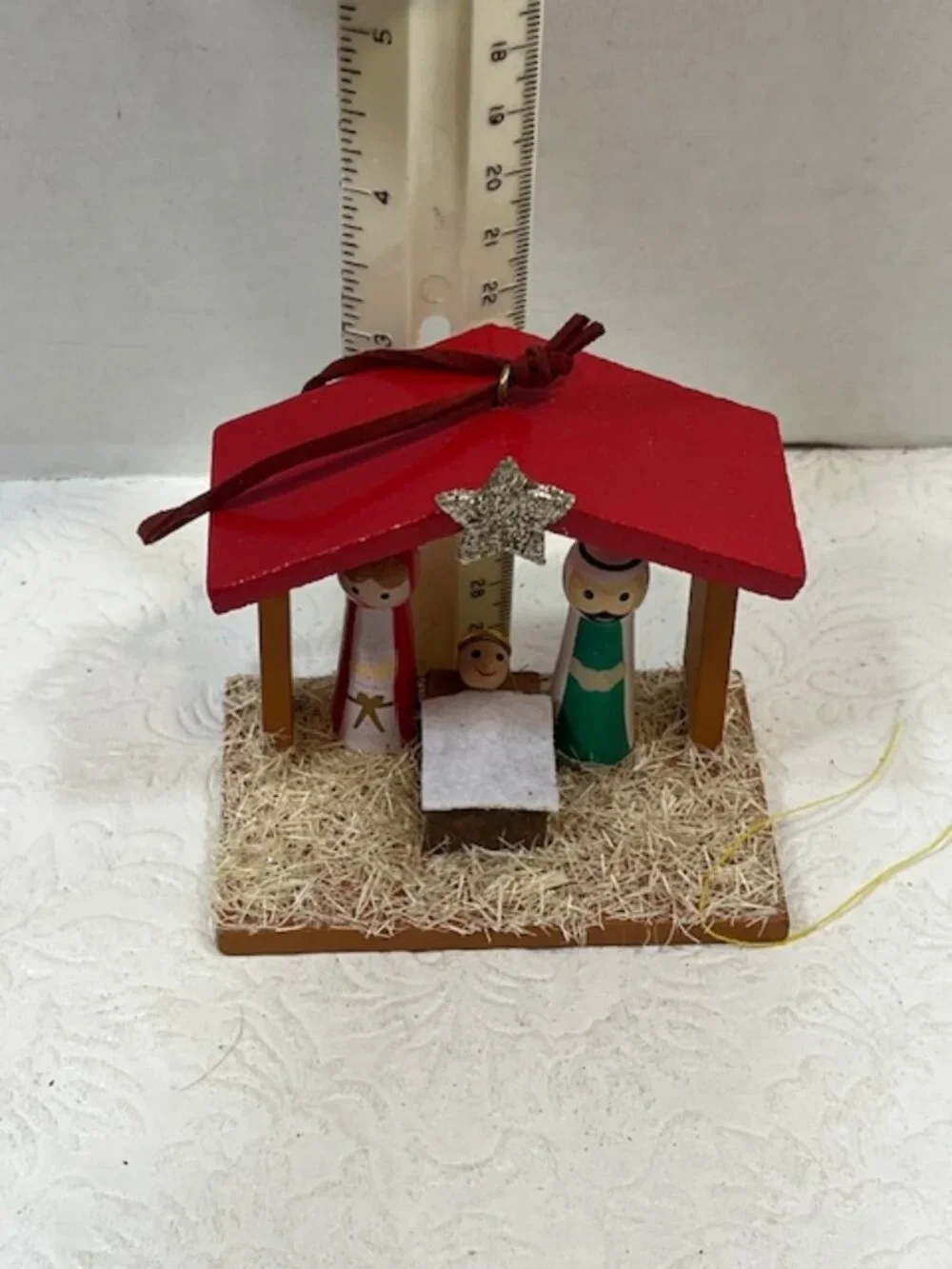 Mini Handmade Wooden Peg Nativity Manger Scene Christmas Ornament Star Decor3.5